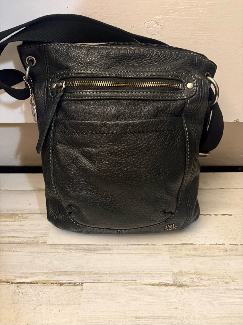 The Sak Black Pebbled Leather Crossbody Bag Shoulder Purse Boho